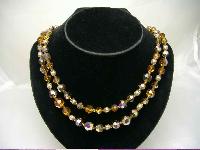 1950s 2 Row Citrine AB Glass & Faux Pearl Bead Necklace