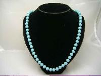 1950s Turquoise Blue Glass Bead Hand Knotted Necklace