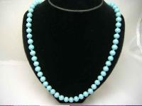 1950s Turquoise Blue Glass Bead Hand Knotted Necklace