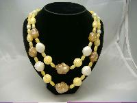 1950s Chunky 2 Row Yellow & Cream Lucite Bead Necklace