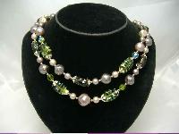 1950s 2 Row Faux Pearl & Green Art Glass Bead Necklace