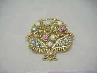 1950s Large AB Diamante Flower Basket Gold Brooch WOW