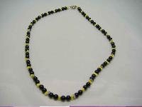 Vintage 50s Black & Yellow Glass Bead Diamante Necklace