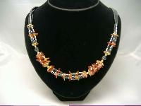 Vintage 1980s Classy  3 Row Carnelian & Hematite Gold Bead Necklace 
