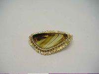 Vintage 50s Abstract Green Agate Glass Diamante Brooch