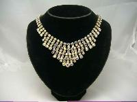 Vintage 50s Sparkling AB Diamante Festoon Bib Gold Necklace WOW