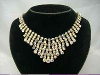 Vintage 50s Sparkling AB Diamante Festoon Bib Gold Necklace WOW