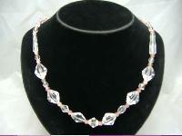 Vintage 50s Lovely Pink & Clear Crystal Bead Necklace