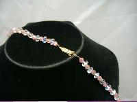 Vintage 50s Lovely Pink & Clear Crystal Bead Necklace