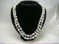 Vintage 50s 2 Row Crystal & Opaque Glass Bead Necklace