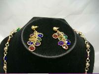 Vintage 60s Harlequin Diamante Gold Necklace & Earrings Set Fab