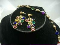 Vintage 60s Harlequin Diamante Gold Necklace & Earrings Set Fab