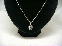 1970s Quality Real Silver Blue Topaz Pendant & Chain
