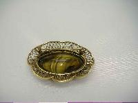 Vintage 50s Large Moss Green Agate Glass and Diamante Scallop Brooch